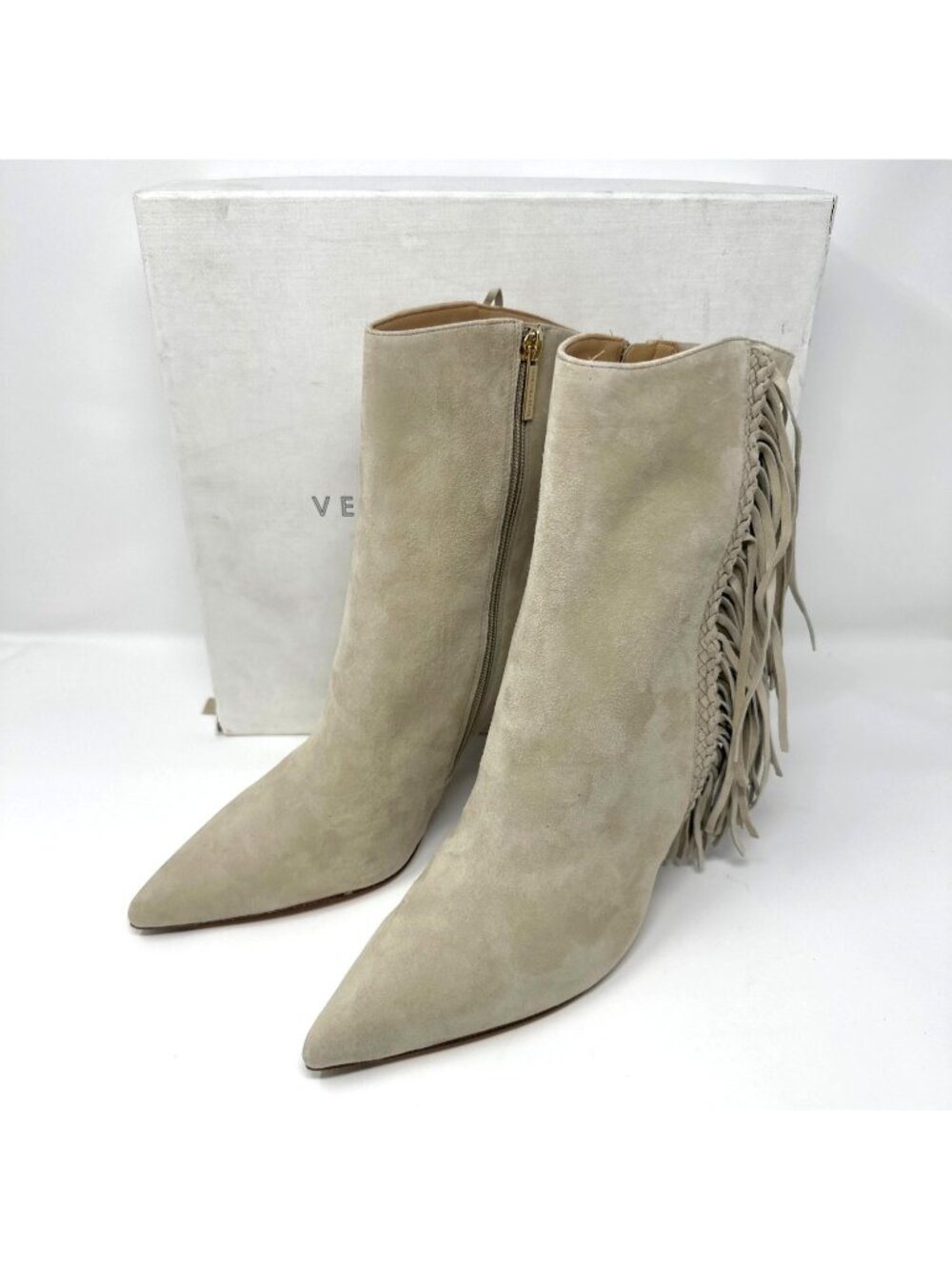 Veronica Beard Suede Fringe Trim Accent Boots Women's 11M Heel Ankle Boots